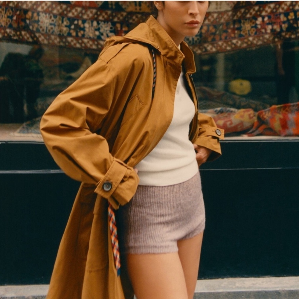 🧡 Cotton Blend Contrast Drawstring Hooded Jacket - Picture 3 of 11